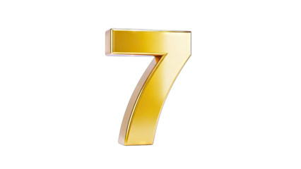 3D Golden Number 7 on transparent background