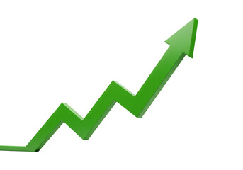 Green zigzag arrow increasing graph icon isolated on transparent background