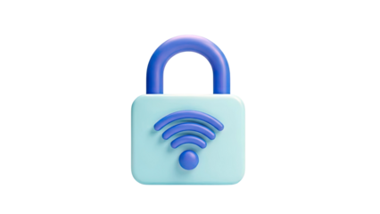 3D Padlock with WiFi Symbol - Secure Network Icon