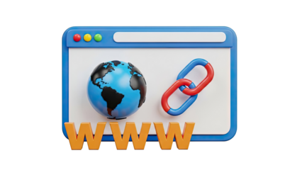 3D Web Browser Icon with Globe and Link