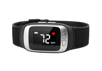 Smart fitness tracker displaying heart rate isolated on transparent background