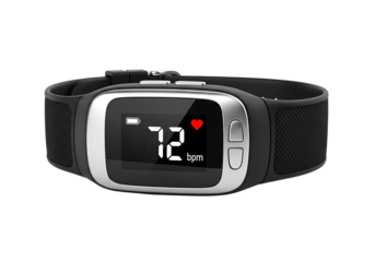Smart fitness tracker displaying heart rate isolated on transparent background