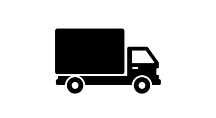 A black silhouette of a delivery truck on a white background for logistic and transportation concepts with logistics and cargo and vehicle