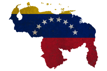 Mapa de Venezuela con la bandera nacional simbolizando la crisis política actual