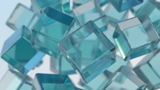 Abstract glass cubes floating in the air, modern art concept.