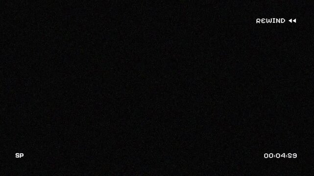 Rewind VHS tape screen overlay with time code 10 second 4K resolution on black background.