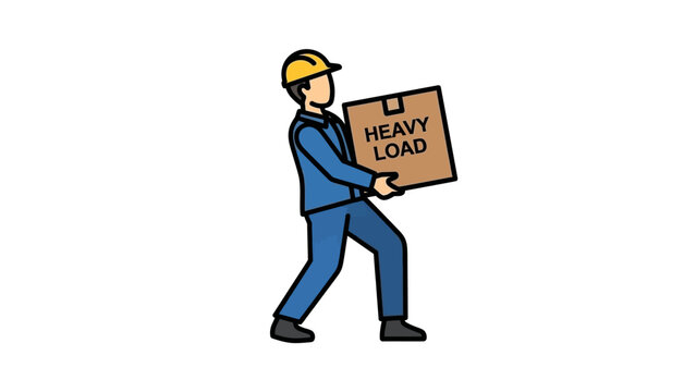 Man in blue overalls carrying a heavy load box with both hands carefully