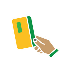 Payment icon. Hand paying using a credit card. Economic, business, accounting. flat design style