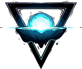 A futuristic illustration of a glowing blue orb within a geometric triangle