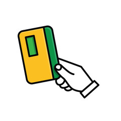 Payment icon. Hand paying using a credit card. Economic, business, accounting. mixed design style