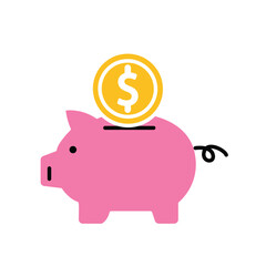 saving money icon. dollar coins go into piggy bank. economics, business, accounting. flat design style