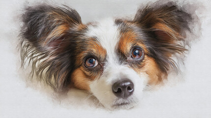 A Papillon dog with large ears looking directly at the viewer