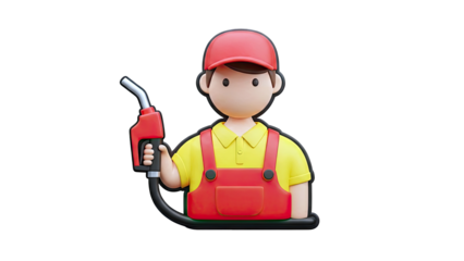 Cartoon Gas Station Attendant Holding Fuel Pump