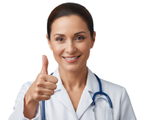 Young beautiful female doctor showing thumbs up