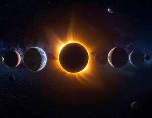 Stunning celestial view showcasing planets around a solar eclipse