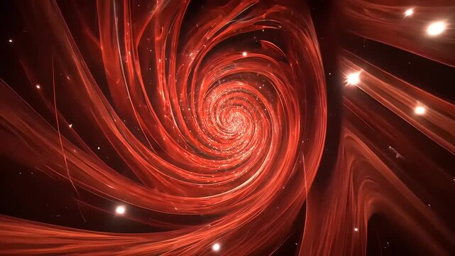 Swirling red vortex with glowing particles, creating a cosmic effect in a dark space background