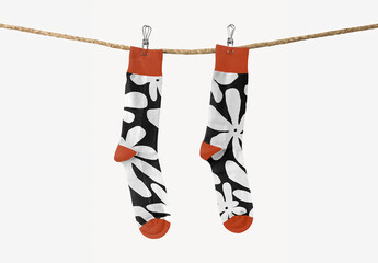 Stylish Floral Socks Mockup Hanging PSD