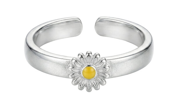 Silver daisy flower toe ring jewelry isolated. Summer fashion accessory.