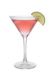 Pink cosmopolitan cocktail in martini glass isolated. Party drink.