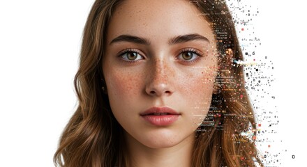 Deconstruction of identity portrait with digital disintegration conceptualization