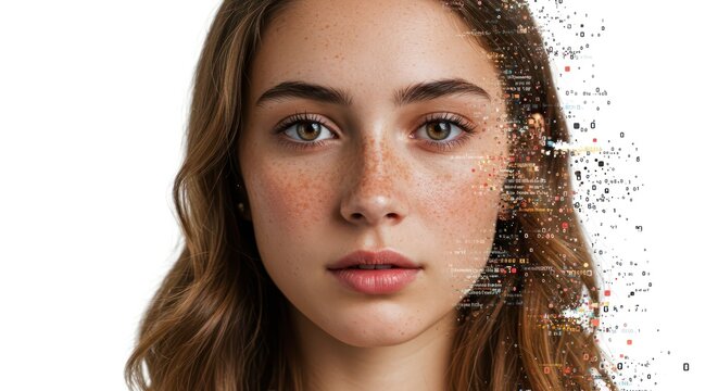 Deconstruction of identity portrait with digital disintegration conceptualization - Powered by Adobe