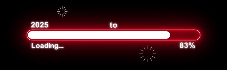New year 2075 loading bar animation. Seamless loading bar animation illustrating the transition from 2025 to 2075. Bright progress bar with alpha channel, ideal for New Year greetings.