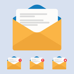 Digital Mail Envelope Icon Set With Notification Alert Graphic Design