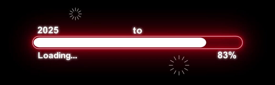 New year 2079 loading bar animation. Seamless loading bar animation illustrating the transition from 2025 to 2079. Bright progress bar with alpha channel, ideal for New Year greetings.