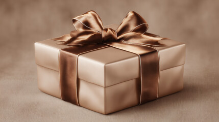 A beautifully wrapped gift box with a satin bow, perfect for special occasions. The box is adorned with a luxurious ribbon and has a classic, elegant appearance.