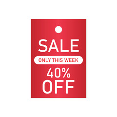 Red rectangular sale tag 40 percent off only this week