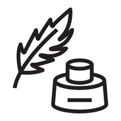 Line icon of a quill pen and ink bottle
