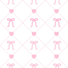Bow and Heart Diamond Seamless Pattern