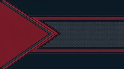 Modern abstract graphic design with a deep red arrow pointing right grey accents and a subtle hexagonal grid pattern on a dark blue background conveying technology and dynamism