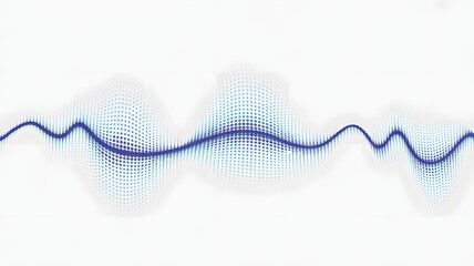 Abstract blue digital waveform composed of dots flowing on a clean white background representing data technology or sound frequency visualization for modern design