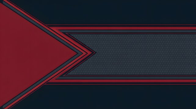 Modern abstract graphic design with a deep red arrow pointing right grey accents and a subtle hexagonal grid pattern on a dark blue background conveying technology and dynamism - Powered by Adobe