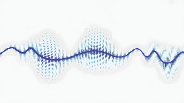 Abstract blue digital waveform composed of dots flowing on a clean white background representing data technology or sound frequency visualization for modern design - Powered by Adobe