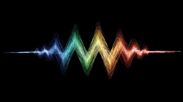 Vibrant Abstract Soundwave Spectrum With Rainbow Colors Against Dark Background - Powered by Adobe