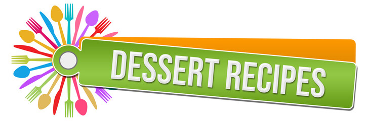 Dessert Recipes Green Orange Colorful Spoon Fork Knife Circular Label 