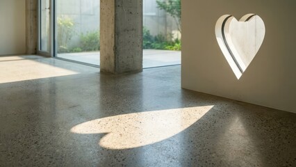 Contemporary Architecture With Heart Shaped Window Shadow On Modern Concrete Floor Detail