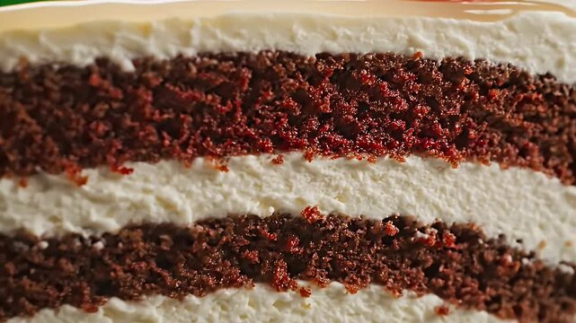 Layered Chocolate Cake Slice Showing Creamy Frosting and Rich Cake Layers.
