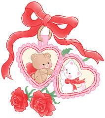heart locket with red ribbon and roses