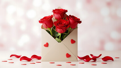 Romantic roses in an envelope