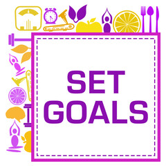 Set Goals Health Symbols Purple Yellow Orange Square Text 
