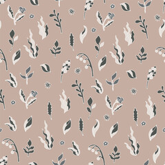 Warm Taupe Vintage Botanical Scatter Print