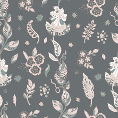 Charcoal Cottage Garden Floral Vine Pattern