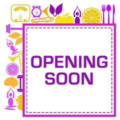 Opening Soon Health Symbols Purple Yellow Orange Square Text 