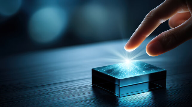 Futuristic technology touch interface glow on glass surface with innovation concept and digital light effect futuristic finger contact - Powered by Adobe