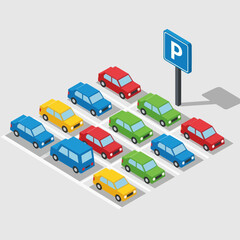 Fototapeta premium Colorful Cars Parked in Parking Lot.