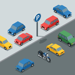 Fototapeta premium Cars and Motorcycle on Roadway.