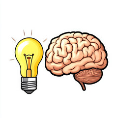 Light bulb brain creativity idea concept, hand drawn illustration, white background